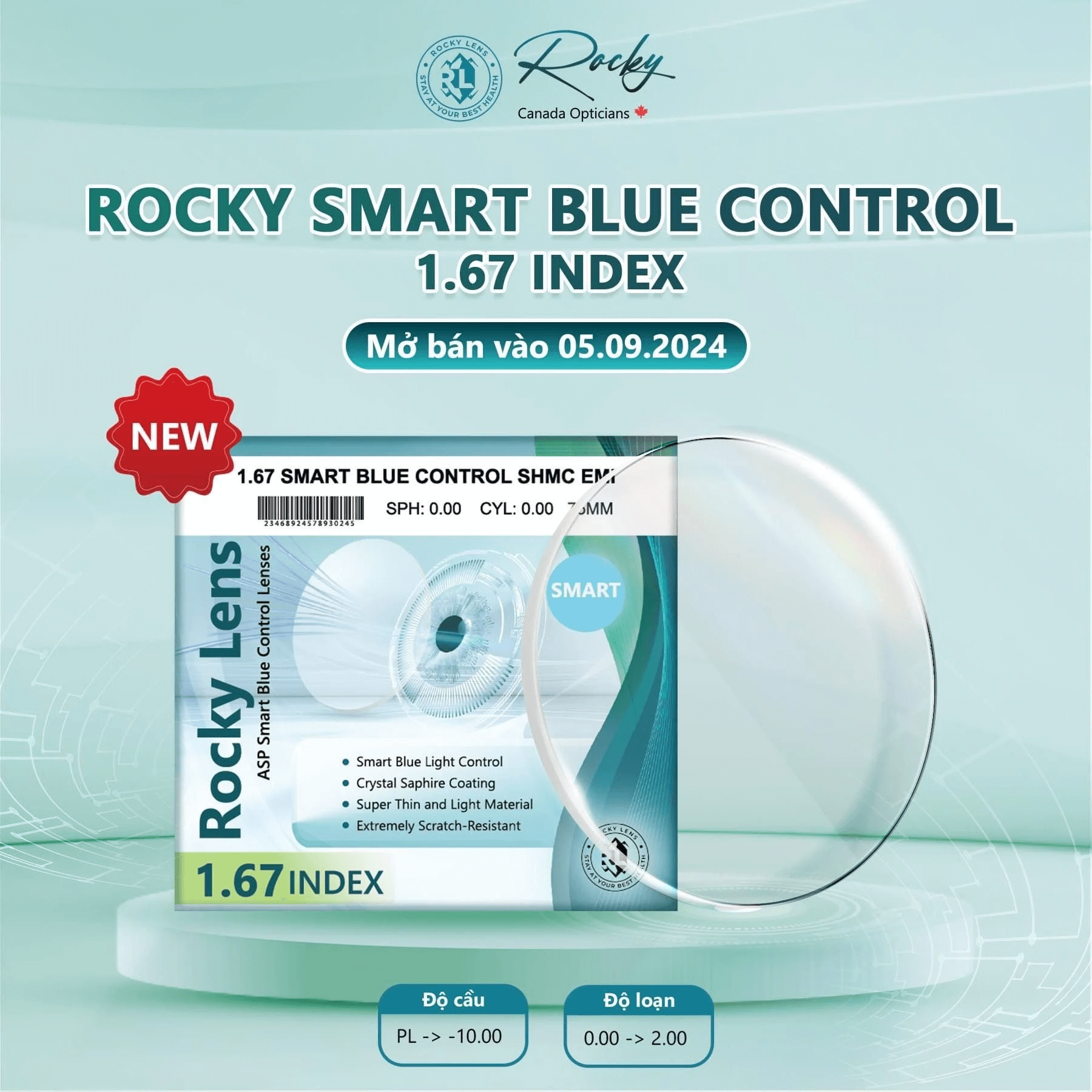 Tròng ROCKY SIÊU MỎNG 1.67 ASP SMART BLUE CONTROL